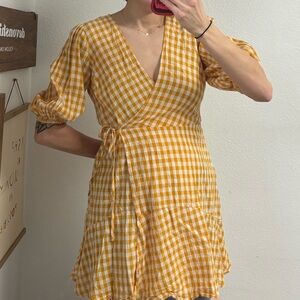 Lush Yellow Gingham Wrap Dress
